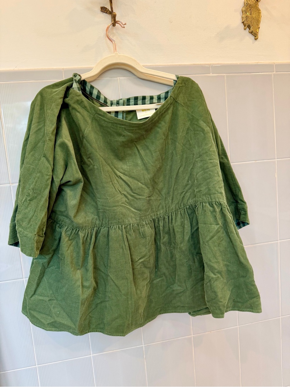 Anthropologie Green Corduroy Peplum Tunic - Picture 2 of 6